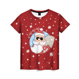 Женская футболка 3D с принтом HoHoHo в Курске, 100% полиэфир ( синтетическое хлопкоподобное полотно) | прямой крой, круглый вырез горловины, длина до линии бедер | 2017 год | deer | ho | merry christmas | new year | santa | дед мороз | зима | клаус | новый год | ночь | праздник | рождество | санта | снег