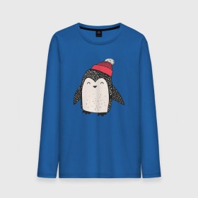 Мужской лонгслив хлопок с принтом Пингвин в шапке в Курске, 100% хлопок |  | Тематика изображения на принте: милота