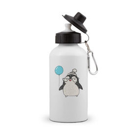 Бутылка спортивная с принтом Пингвин с шариком в Курске, металл | емкость — 500 мл, в комплекте две пластиковые крышки и карабин для крепления | 