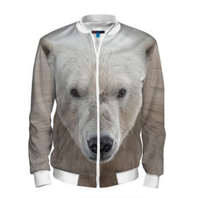 Мужской бомбер 3D с принтом Белый медведь в Курске, 100% полиэстер | застегивается на молнию, по бокам два кармана без застежек, по низу бомбера и на воротнике - эластичная резинка | animal | bear | eyes | head | north | polar | predator | white | wild | белый | взгляд | голова | дикий | животное | медведь | полярный | север | хищник