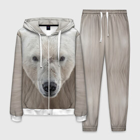 Мужской костюм 3D с принтом Белый медведь в Курске, 100% полиэстер | Манжеты и пояс оформлены тканевой резинкой, двухслойный капюшон со шнурком для регулировки, карманы спереди | animal | bear | eyes | head | north | polar | predator | white | wild | белый | взгляд | голова | дикий | животное | медведь | полярный | север | хищник