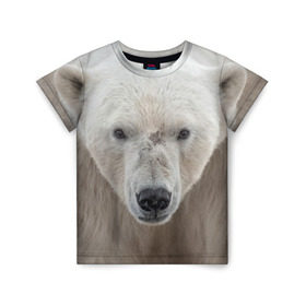 Детская футболка 3D с принтом Белый медведь в Курске, 100% гипоаллергенный полиэфир | прямой крой, круглый вырез горловины, длина до линии бедер, чуть спущенное плечо, ткань немного тянется | animal | bear | eyes | head | north | polar | predator | white | wild | белый | взгляд | голова | дикий | животное | медведь | полярный | север | хищник