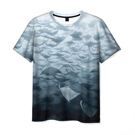 Мужская футболка 3D с принтом Электрические скаты в Курске, 100% полиэфир | прямой крой, круглый вырез горловины, длина до линии бедер | Тематика изображения на принте: depth | fish | lot | ocean | power | rays | school | sea | water | вода | глубина | косяк | много | море | океан | рыбы | скаты | электрические