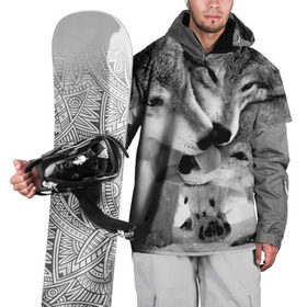 Накидка на куртку 3D с принтом Волчья семья в Курске, 100% полиэстер |  | animals | black   white | family | love | predators | wild | wolves | волки | дикие | животные | любовь | семья | хищники | черно   белый