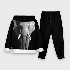 Детский костюм 3D (с толстовкой) с принтом Слон в Курске,  |  | africa | big | black   white | elephant is an animal | shroud | tusks | африка | бивни | большой | животное | идет | савана | слон | черно   белый