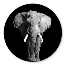 Коврик круглый с принтом Слон в Курске, резина и полиэстер | круглая форма, изображение наносится на всю лицевую часть | africa | big | black   white | elephant is an animal | shroud | tusks | африка | бивни | большой | животное | идет | савана | слон | черно   белый
