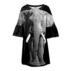Детское платье 3D с принтом Слон в Курске, 100% полиэстер | прямой силуэт, чуть расширенный к низу. Круглая горловина, на рукавах — воланы | africa | big | black   white | elephant is an animal | shroud | tusks | африка | бивни | большой | животное | идет | савана | слон | черно   белый