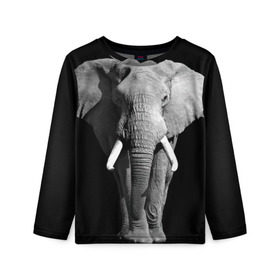 Детский лонгслив 3D с принтом Слон в Курске, 100% полиэстер | длинные рукава, круглый вырез горловины, полуприлегающий силуэт
 | africa | big | black   white | elephant is an animal | shroud | tusks | африка | бивни | большой | животное | идет | савана | слон | черно   белый
