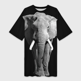 Платье-футболка 3D с принтом Слон в Курске,  |  | africa | big | black   white | elephant is an animal | shroud | tusks | африка | бивни | большой | животное | идет | савана | слон | черно   белый