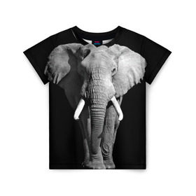 Детская футболка 3D с принтом Слон в Курске, 100% гипоаллергенный полиэфир | прямой крой, круглый вырез горловины, длина до линии бедер, чуть спущенное плечо, ткань немного тянется | africa | big | black   white | elephant is an animal | shroud | tusks | африка | бивни | большой | животное | идет | савана | слон | черно   белый