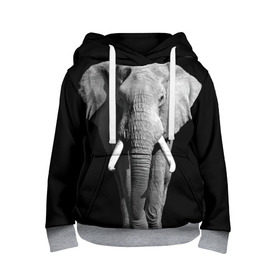Детская толстовка 3D с принтом Слон в Курске, 100% полиэстер | двухслойный капюшон со шнурком для регулировки, мягкие манжеты на рукавах и по низу толстовки, спереди карман-кенгуру с мягким внутренним слоем | africa | big | black   white | elephant is an animal | shroud | tusks | африка | бивни | большой | животное | идет | савана | слон | черно   белый