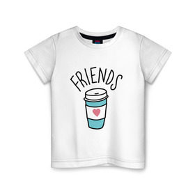 Детская футболка хлопок с принтом best friends в Курске, 100% хлопок | круглый вырез горловины, полуприлегающий силуэт, длина до линии бедер | coffee | friends | hamburger | еда | кофе | парные