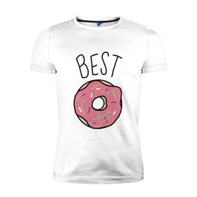 Мужская футболка премиум с принтом best friends в Курске, 92% хлопок, 8% лайкра | приталенный силуэт, круглый вырез ворота, длина до линии бедра, короткий рукав | coffee | donuts | food | friends | друзья | кофе | парные | пончик