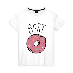 Женская футболка хлопок с принтом best friends в Курске, 100% хлопок | прямой крой, круглый вырез горловины, длина до линии бедер, слегка спущенное плечо | coffee | donuts | food | friends | друзья | кофе | парные | пончик