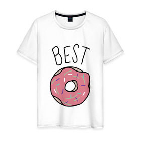 Мужская футболка хлопок с принтом best friends в Курске, 100% хлопок | прямой крой, круглый вырез горловины, длина до линии бедер, слегка спущенное плечо. | coffee | donuts | food | friends | друзья | кофе | парные | пончик