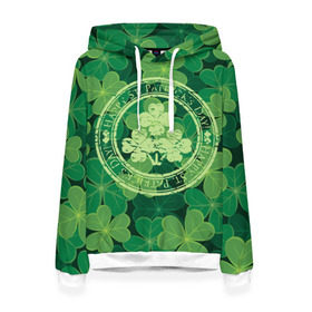 Женская толстовка 3D с принтом Ireland, Happy St. Patrick`s Day в Курске, 100% полиэстер  | двухслойный капюшон со шнурком для регулировки, мягкие манжеты на рукавах и по низу толстовки, спереди карман-кенгуру с мягким внутренним слоем. | background | clover | four | green | happy st. patricks day | holiday | ireland | leaf | petal | plant | print | зеленый | ирландия | клевер | лепесток | лист | печать | праздник | растение | счастливого святого патрика | фон | четыре
