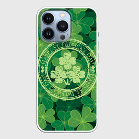 Чехол для iPhone 13 Pro с принтом Ireland, Happy St. Patricks Day в Курске,  |  | Тематика изображения на принте: background | clover | four | green | happy st. patricks day | holiday | ireland | leaf | petal | plant | print | зеленый | ирландия | клевер | лепесток | лист | печать | праздник | растение | счастливого святого патрика | фон | четыре