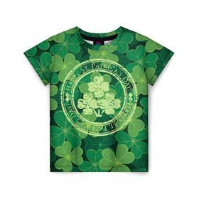 Детская футболка 3D с принтом Ireland, Happy St. Patrick`s Day в Курске, 100% гипоаллергенный полиэфир | прямой крой, круглый вырез горловины, длина до линии бедер, чуть спущенное плечо, ткань немного тянется | Тематика изображения на принте: background | clover | four | green | happy st. patricks day | holiday | ireland | leaf | petal | plant | print | зеленый | ирландия | клевер | лепесток | лист | печать | праздник | растение | счастливого святого патрика | фон | четыре