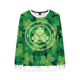 Женский свитшот 3D с принтом Ireland, Happy St. Patrick`s Day в Курске, 100% полиэстер с мягким внутренним слоем | круглый вырез горловины, мягкая резинка на манжетах и поясе, свободная посадка по фигуре | background | clover | four | green | happy st. patricks day | holiday | ireland | leaf | petal | plant | print | зеленый | ирландия | клевер | лепесток | лист | печать | праздник | растение | счастливого святого патрика | фон | четыре