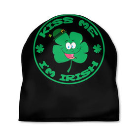Шапка 3D с принтом Ireland, Kiss me, I`m Irish в Курске, 100% полиэстер | универсальный размер, печать по всей поверхности изделия | animation | background | black | clover | four | green | hat | im irish | ireland | kiss me | leaf | petal | printing | smile | анимация | зелёный | ирландец | ирландия | клевер | лепесток | листок | меня | печать | поцелуй | улыбка | фон | черный | четыр