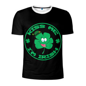 Мужская футболка 3D спортивная с принтом Ireland, Kiss me, I`m Irish в Курске, 100% полиэстер с улучшенными характеристиками | приталенный силуэт, круглая горловина, широкие плечи, сужается к линии бедра | animation | background | black | clover | four | green | hat | im irish | ireland | kiss me | leaf | petal | printing | smile | анимация | зелёный | ирландец | ирландия | клевер | лепесток | листок | меня | печать | поцелуй | улыбка | фон | черный | четыр