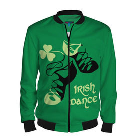 Мужской бомбер 3D с принтом Ireland, Irish dance в Курске, 100% полиэстер | застегивается на молнию, по бокам два кармана без застежек, по низу бомбера и на воротнике - эластичная резинка | Тематика изображения на принте: background | black | clover | dance | green | ireland | irish | petal | soft shoes | зеленый | ирландия | ирландский | клевер | лепесток | мягкая | обувь | танец | фон | черная