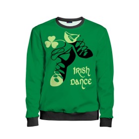 Детский свитшот 3D с принтом Ireland, Irish dance в Курске, 100% полиэстер | свободная посадка, прямой крой, мягкая тканевая резинка на рукавах и понизу свитшота | background | black | clover | dance | green | ireland | irish | petal | soft shoes | зеленый | ирландия | ирландский | клевер | лепесток | мягкая | обувь | танец | фон | черная