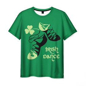 Мужская футболка 3D с принтом Ireland, Irish dance в Курске, 100% полиэфир | прямой крой, круглый вырез горловины, длина до линии бедер | Тематика изображения на принте: background | black | clover | dance | green | ireland | irish | petal | soft shoes | зеленый | ирландия | ирландский | клевер | лепесток | мягкая | обувь | танец | фон | черная