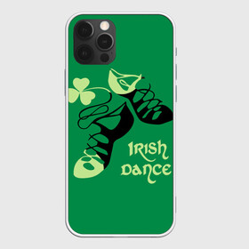 Чехол для iPhone 12 Pro с принтом Ireland, Irish dance в Курске, силикон | область печати: задняя сторона чехла, без боковых панелей | Тематика изображения на принте: background | black | clover | dance | green | ireland | irish | petal | soft shoes | зеленый | ирландия | ирландский | клевер | лепесток | мягкая | обувь | танец | фон | черная