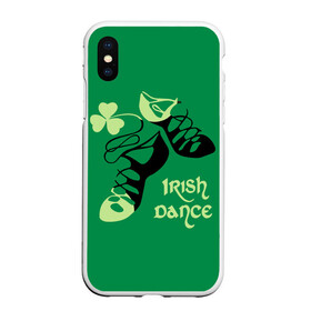 Чехол для iPhone XS Max матовый с принтом Ireland Irish dance в Курске, Силикон | Область печати: задняя сторона чехла, без боковых панелей | Тематика изображения на принте: background | black | clover | dance | green | ireland | irish | petal | soft shoes | зеленый | ирландия | ирландский | клевер | лепесток | мягкая | обувь | танец | фон | черная