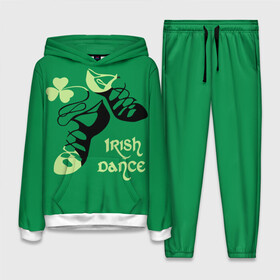 Женский костюм 3D (с толстовкой) с принтом Ireland, Irish dance в Курске,  |  | Тематика изображения на принте: background | black | clover | dance | green | ireland | irish | petal | soft shoes | зеленый | ирландия | ирландский | клевер | лепесток | мягкая | обувь | танец | фон | черная