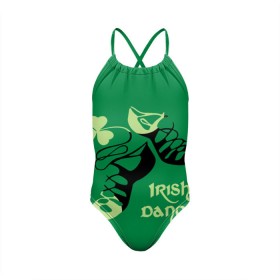 Детский купальник 3D с принтом Ireland, Irish dance в Курске, Полиэстер 85%, Спандекс 15% | Слитный крой, подклад по переду изделия, узкие бретели | Тематика изображения на принте: background | black | clover | dance | green | ireland | irish | petal | soft shoes | зеленый | ирландия | ирландский | клевер | лепесток | мягкая | обувь | танец | фон | черная