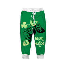Детские брюки 3D с принтом Ireland, Irish dance в Курске, 100% полиэстер | манжеты по низу, эластичный пояс регулируется шнурком, по бокам два кармана без застежек, внутренняя часть кармана из мелкой сетки | Тематика изображения на принте: background | black | clover | dance | green | ireland | irish | petal | soft shoes | зеленый | ирландия | ирландский | клевер | лепесток | мягкая | обувь | танец | фон | черная