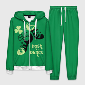 Мужской костюм 3D с принтом Ireland Irish dance в Курске, 100% полиэстер | Манжеты и пояс оформлены тканевой резинкой, двухслойный капюшон со шнурком для регулировки, карманы спереди | background | black | clover | dance | green | ireland | irish | petal | soft shoes | зеленый | ирландия | ирландский | клевер | лепесток | мягкая | обувь | танец | фон | черная