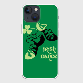 Чехол для iPhone 13 mini с принтом Ireland, Irish dance в Курске,  |  | Тематика изображения на принте: background | black | clover | dance | green | ireland | irish | petal | soft shoes | зеленый | ирландия | ирландский | клевер | лепесток | мягкая | обувь | танец | фон | черная