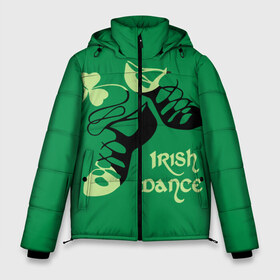 Мужская зимняя куртка 3D с принтом Ireland Irish dance в Курске, верх — 100% полиэстер; подкладка — 100% полиэстер; утеплитель — 100% полиэстер | длина ниже бедра, свободный силуэт Оверсайз. Есть воротник-стойка, отстегивающийся капюшон и ветрозащитная планка. 

Боковые карманы с листочкой на кнопках и внутренний карман на молнии. | background | black | clover | dance | green | ireland | irish | petal | soft shoes | зеленый | ирландия | ирландский | клевер | лепесток | мягкая | обувь | танец | фон | черная