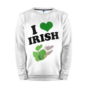 Мужской свитшот 3D с принтом Ireland, I love Irish в Курске, 100% полиэстер с мягким внутренним слоем | круглый вырез горловины, мягкая резинка на манжетах и поясе, свободная посадка по фигуре | 