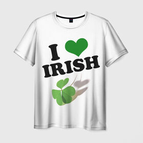 Мужская футболка 3D с принтом Ireland, I love Irish в Курске, 100% полиэфир | прямой крой, круглый вырез горловины, длина до линии бедер | 