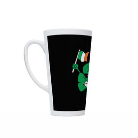 Кружка Латте с принтом Ирландия, клевер с флагом в Курске, Белая керамика | Объем 480 мл; Высота 150 мм; Диаметр 90 мм | animation | background | black | clover | flag | ireland | smile | stick | teeth | анимация | зубы | ирландия | клевер | очки | палка | улыбка | флаг | фон | черный