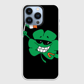 Чехол для iPhone 13 Pro с принтом Ирландия, клевер с флагом в Курске,  |  | animation | background | black | clover | flag | ireland | smile | stick | teeth | анимация | зубы | ирландия | клевер | очки | палка | улыбка | флаг | фон | черный