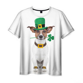 Мужская футболка 3D с принтом Ирландия в Курске, 100% полиэфир | прямой крой, круглый вырез горловины, длина до линии бедер | animal | breed | clover | dog | folk | fun | funny | hat | hero | ireland | irish | saint patrick | герой | животное | ирландия | ирландский | клевер | народный | порода | прикол | святой патрик | собака | шляпа | шутка
