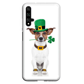 Чехол для Honor 20 с принтом Ирландия в Курске, Силикон | Область печати: задняя сторона чехла, без боковых панелей | animal | breed | clover | dog | folk | fun | funny | hat | hero | ireland | irish | saint patrick | герой | животное | ирландия | ирландский | клевер | народный | порода | прикол | святой патрик | собака | шляпа | шутка