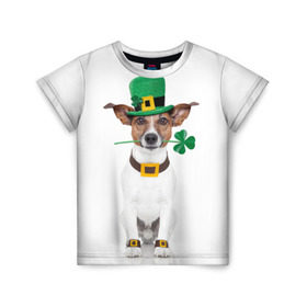 Детская футболка 3D с принтом Ирландия в Курске, 100% гипоаллергенный полиэфир | прямой крой, круглый вырез горловины, длина до линии бедер, чуть спущенное плечо, ткань немного тянется | animal | breed | clover | dog | folk | fun | funny | hat | hero | ireland | irish | saint patrick | герой | животное | ирландия | ирландский | клевер | народный | порода | прикол | святой патрик | собака | шляпа | шутка