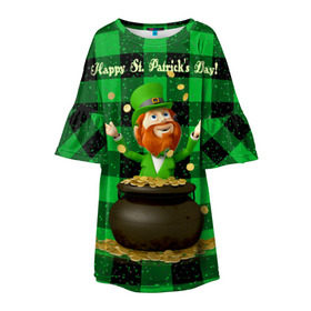 Детское платье 3D с принтом Ирландия в Курске, 100% полиэстер | прямой силуэт, чуть расширенный к низу. Круглая горловина, на рукавах — воланы | irish | st. patricks day | зеленый | ирландец | лепрекон