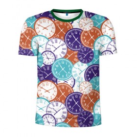 Мужская футболка 3D спортивная с принтом Часы в Курске, 100% полиэстер с улучшенными характеристиками | приталенный силуэт, круглая горловина, широкие плечи, сужается к линии бедра | мозаика | узор | часы