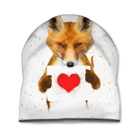 Шапка 3D с принтом Влюбленная лиса в Курске, 100% полиэстер | универсальный размер, печать по всей поверхности изделия | Тематика изображения на принте: animal | beast | fox | heart | love | orange | животное | зверь | лис | лиса | личиска | любовь | рыжая | сердце