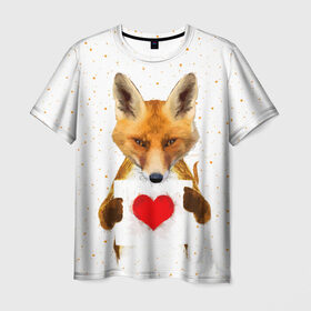 Мужская футболка 3D с принтом Влюбленная лиса в Курске, 100% полиэфир | прямой крой, круглый вырез горловины, длина до линии бедер | animal | beast | fox | heart | love | orange | животное | зверь | лис | лиса | личиска | любовь | рыжая | сердце