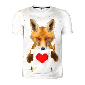 Мужская футболка 3D спортивная с принтом Влюбленная лиса в Курске, 100% полиэстер с улучшенными характеристиками | приталенный силуэт, круглая горловина, широкие плечи, сужается к линии бедра | animal | beast | fox | heart | love | orange | животное | зверь | лис | лиса | личиска | любовь | рыжая | сердце