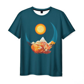 Мужская футболка 3D с принтом Лиса под солнцем в Курске, 100% полиэфир | прямой крой, круглый вырез горловины, длина до линии бедер | Тематика изображения на принте: animal | beast | fox | heart | love | orange | животное | зверь | лис | лиса | личиска | любовь | природа | рыжая | сердце | солнце