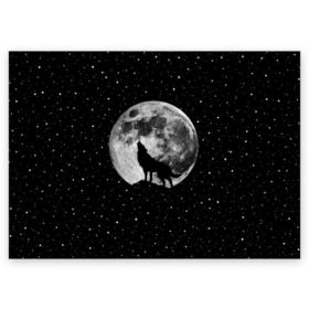 Поздравительная открытка с принтом Лунный волк в Курске, 100% бумага | плотность бумаги 280 г/м2, матовая, на обратной стороне линовка и место для марки
 | animal | beast | cosmic | galaxy | moon | planet | rage | roar | space | star | universe | wild | wolf | волк | вселенная | галактика | животное | звезды | зверь | космос | луна | планета | рык | ярость